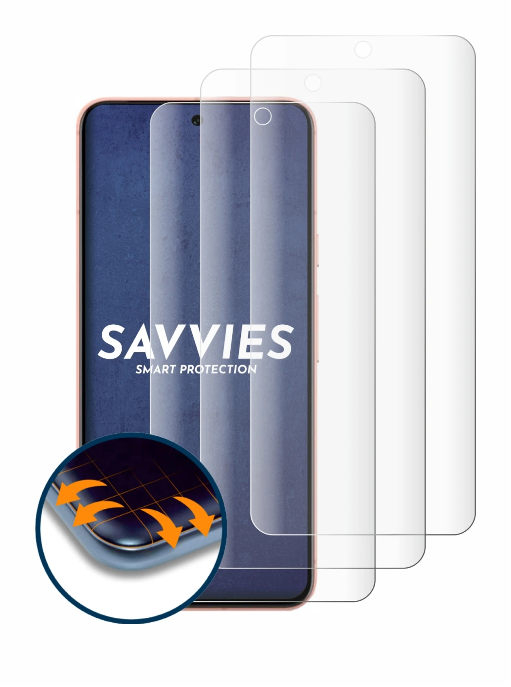 Abbildung des Geräts Google Pixel 8 (case-friendly) mit einer Vielzahl des Displayschutzes.