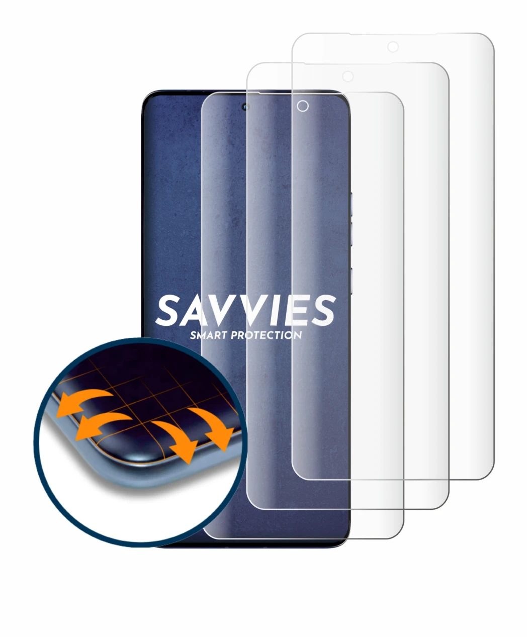 Abbildung des Geräts Motorola Edge 50 Fusion mit einer Vielzahl des Displayschutzes.