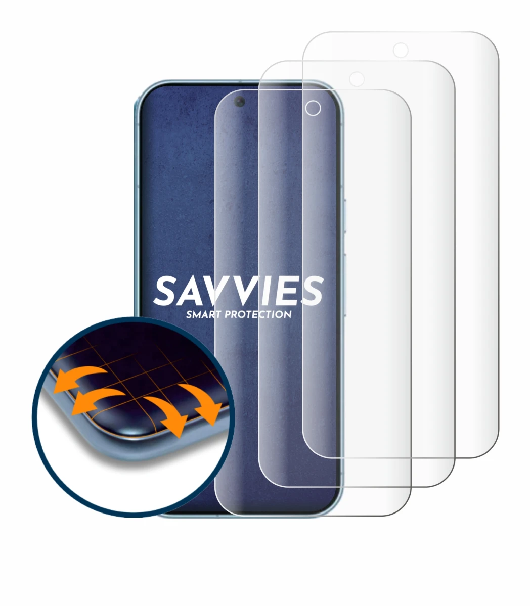 Abbildung des Geräts Google Pixel 9 Pro mit einer Vielzahl des Displayschutzes.