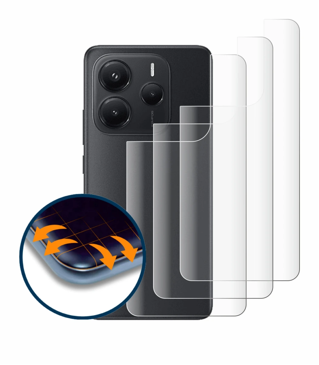 Abbildung des Geräts Xiaomi Redmi Note 14 (Rückseite) mit einer Vielzahl des Displayschutzes.