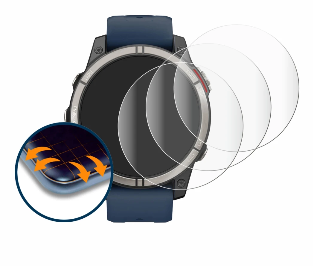 Abbildung des Geräts Garmin quatix 7 Pro mit einer Vielzahl des Displayschutzes.