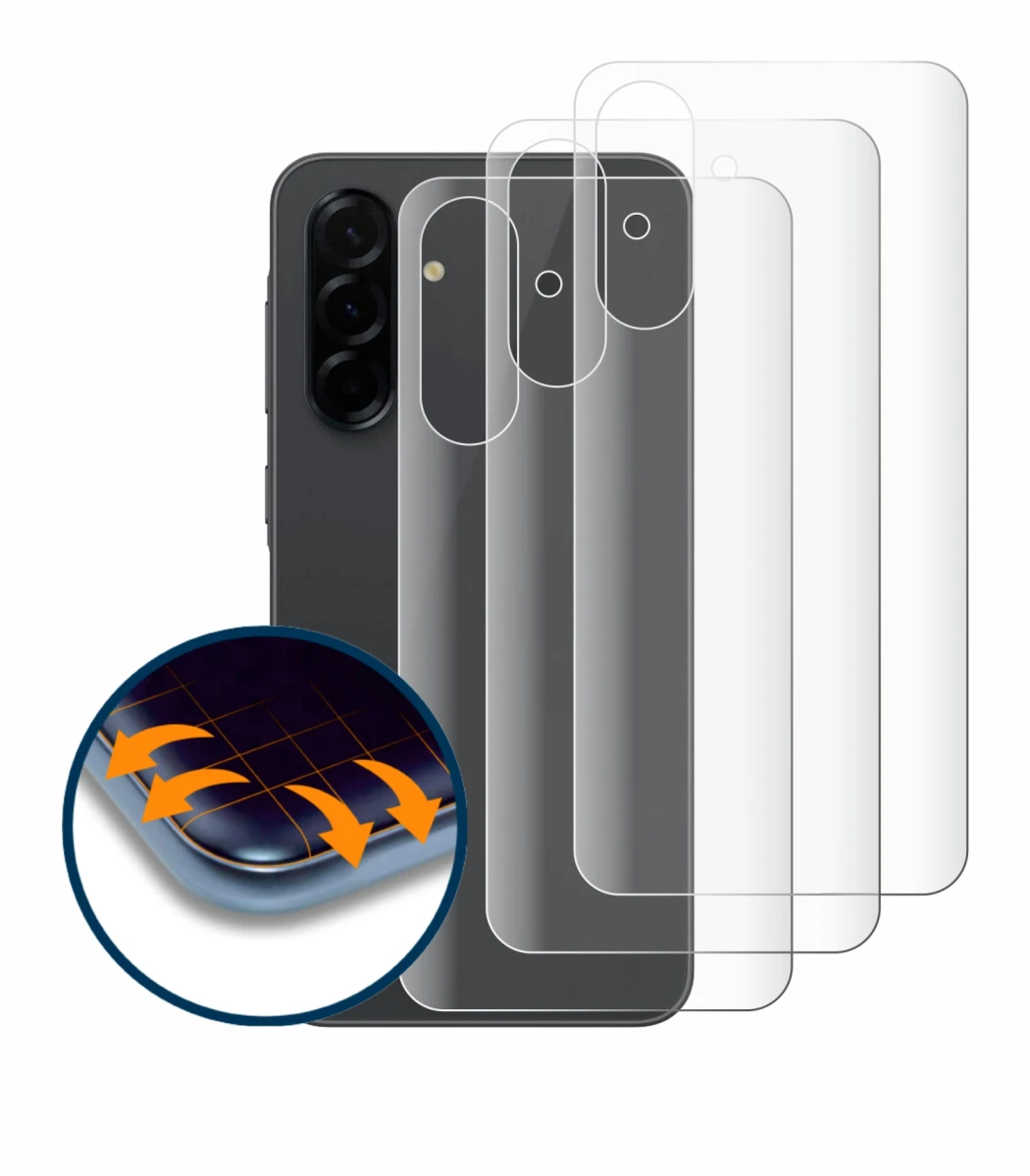 Abbildung des Geräts Samsung Galaxy A36 5G (Rückseite) mit einer Vielzahl des Displayschutzes.