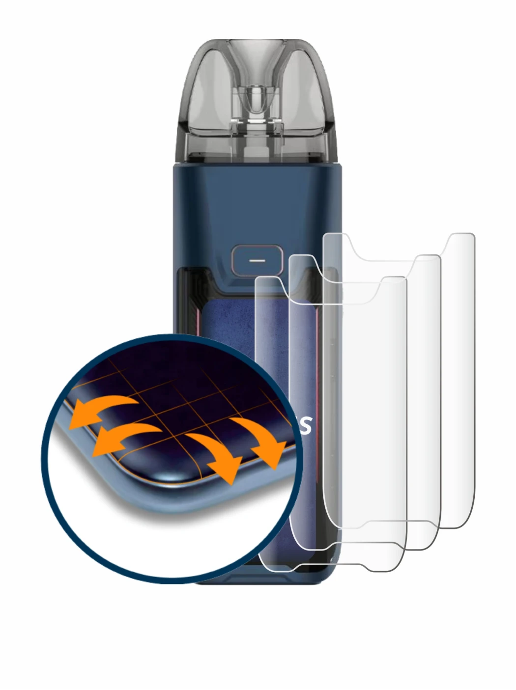 Abbildung des Geräts Vaporesso Luxe XR Max 2 mit einer Vielzahl des Displayschutzes.