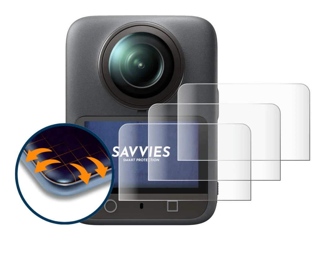 Abbildung des Geräts DJI Osmo 360 mit einer Vielzahl des Displayschutzes.