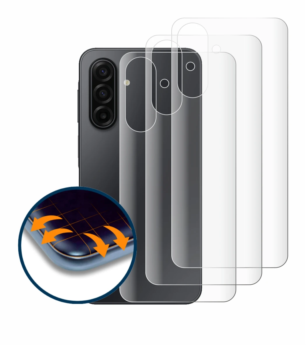 Abbildung des Geräts Samsung Galaxy A17 5G (Rückseite) mit einer Vielzahl des Displayschutzes.