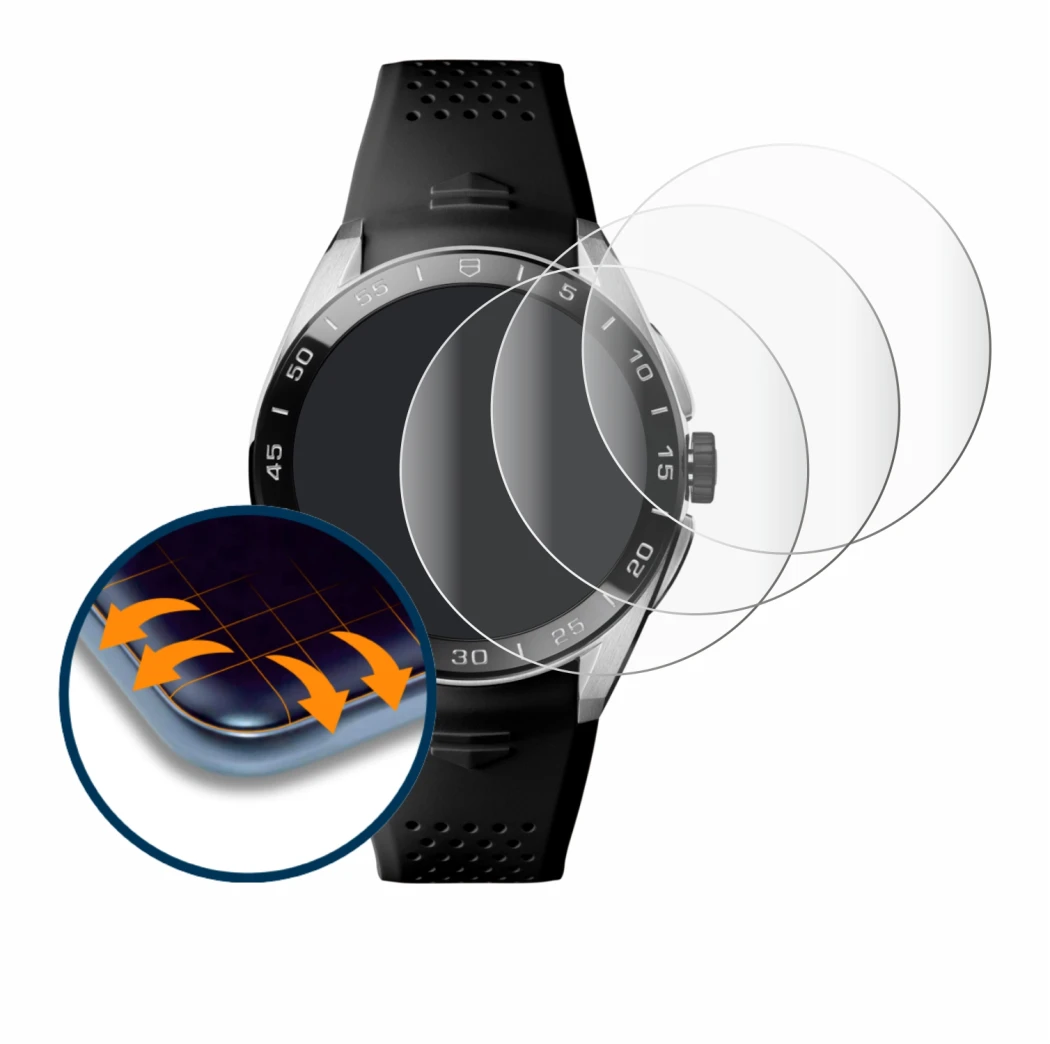 Abbildung des Geräts TAG Heuer Connected Calibre E5 (45 mm) mit einer Vielzahl des Displayschutzes.