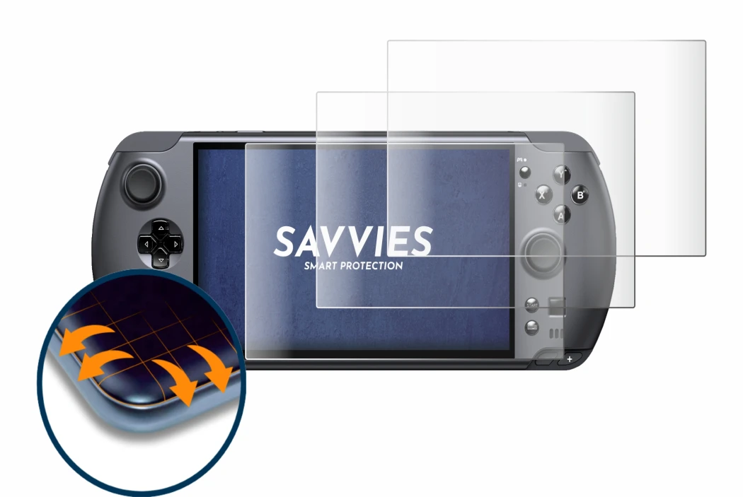 Abbildung des Geräts GPD Win 5 mit einer Vielzahl des Displayschutzes.