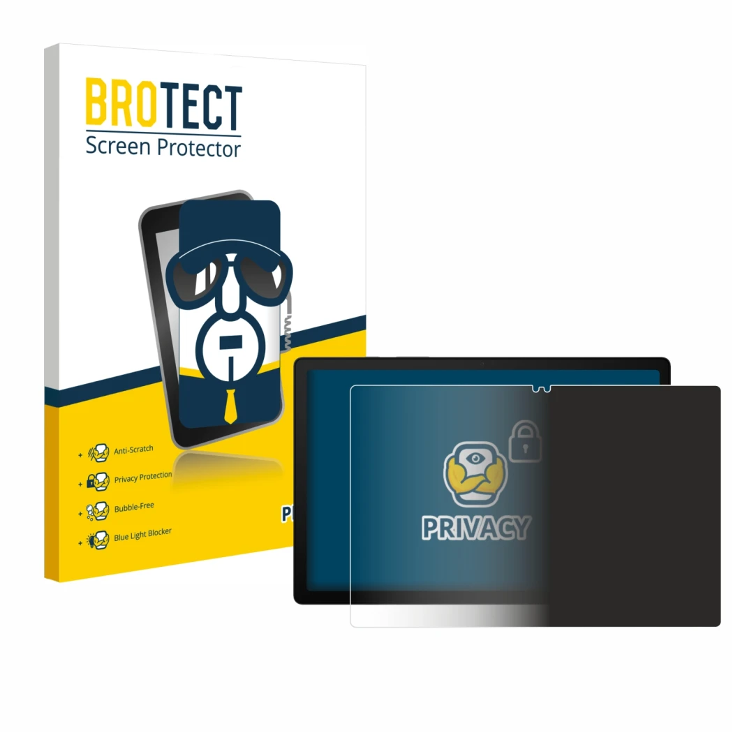 Vorderseite einer Produktverpackung mit dem Markenlogo BROTECT. Daneben ist das Gerät Samsung Galaxy Tab A8 WiFi mit dem zugeh