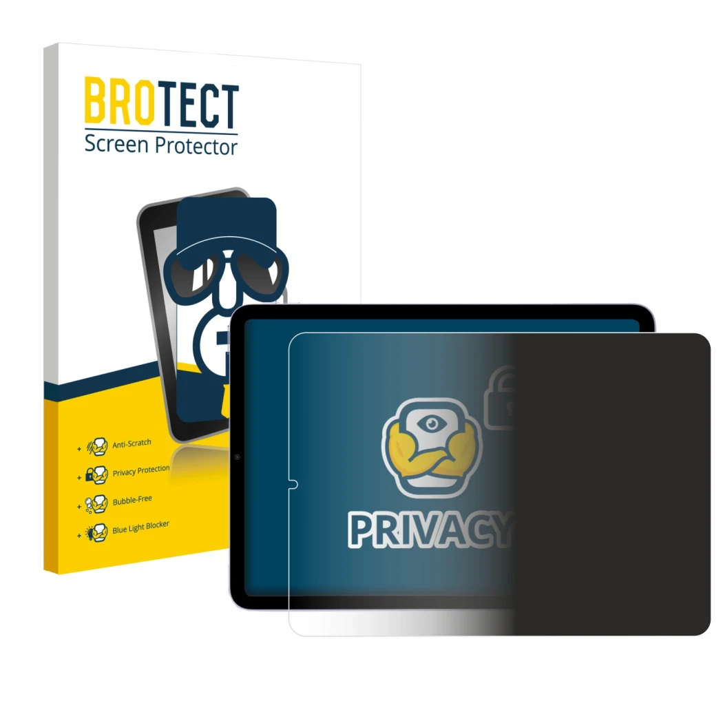 Vorderseite einer Produktverpackung mit dem Markenlogo BROTECT. Daneben ist das Gerät Apple iPad Air 5 WiFi 2022 (5. Gen.) mit