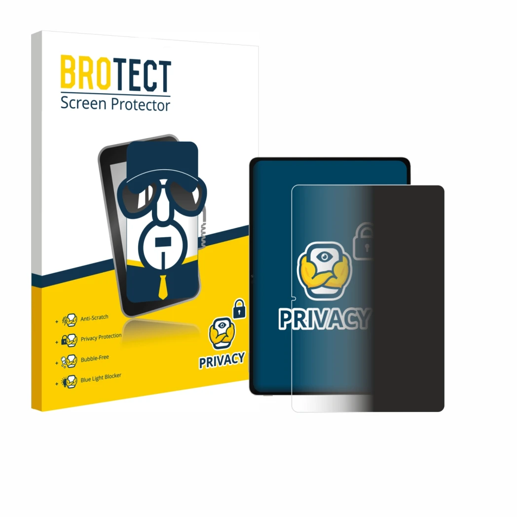 Vorderseite einer Produktverpackung mit dem Markenlogo BROTECT. Daneben ist das Gerät Honor Pad V9 mit dem zugehörigen Display