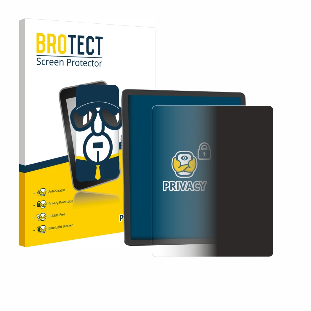 Vorderseite einer Produktverpackung mit dem Markenlogo BROTECT. Daneben ist das Gerät Amazon Kindle Scribe 2025 mit dem zugehö
