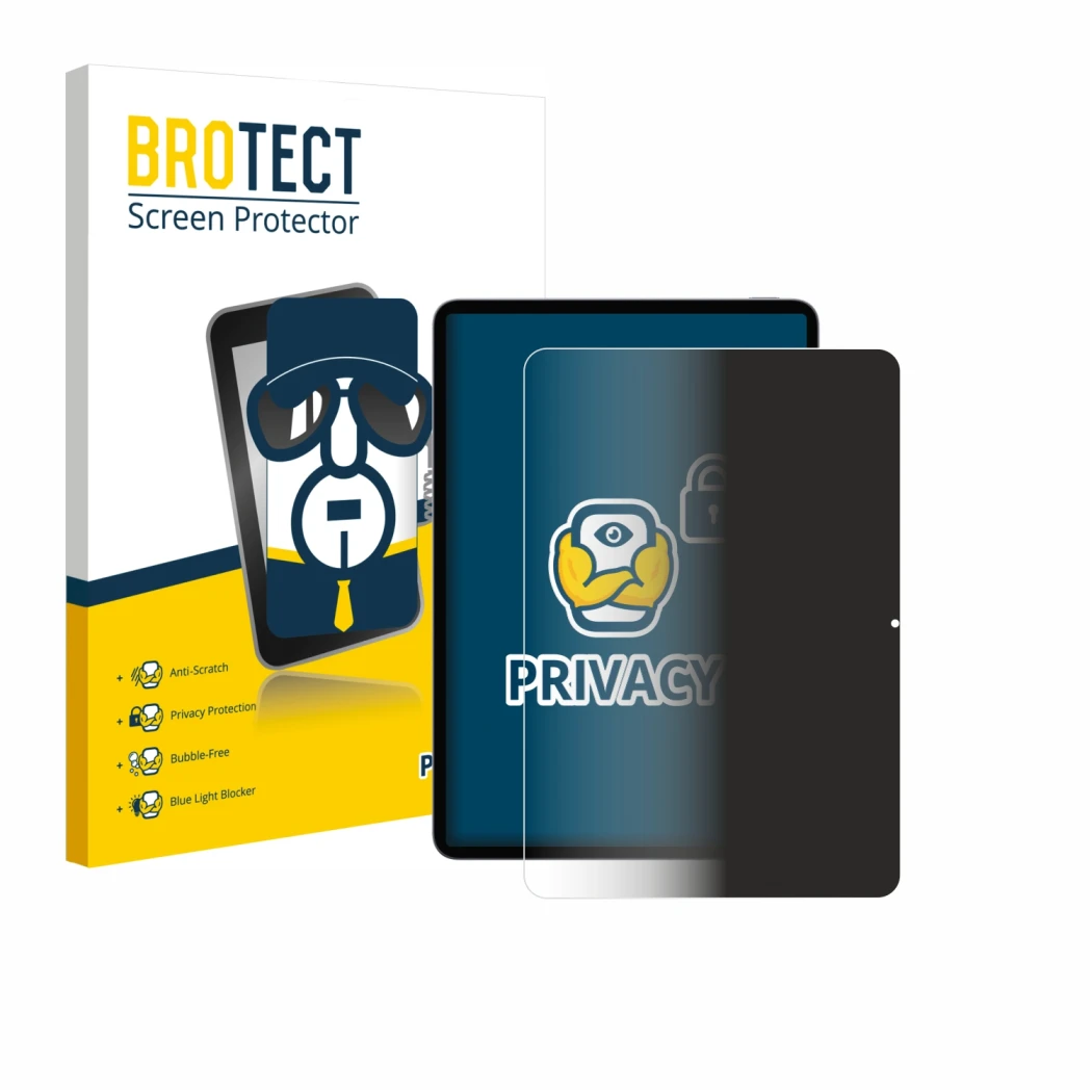 Vorderseite einer Produktverpackung mit dem Markenlogo BROTECT. Daneben ist das Gerät Xiaomi Pad 8 mit dem zugehörigen Display