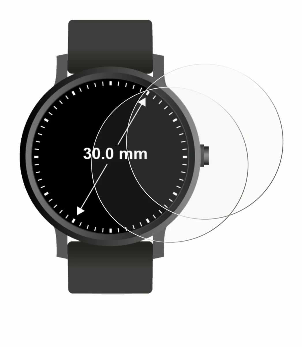 Abbildung des Geräts Armbanduhren (Kreisrund, ø: 30 mm) mit einer Vielzahl des Displayschutzes.