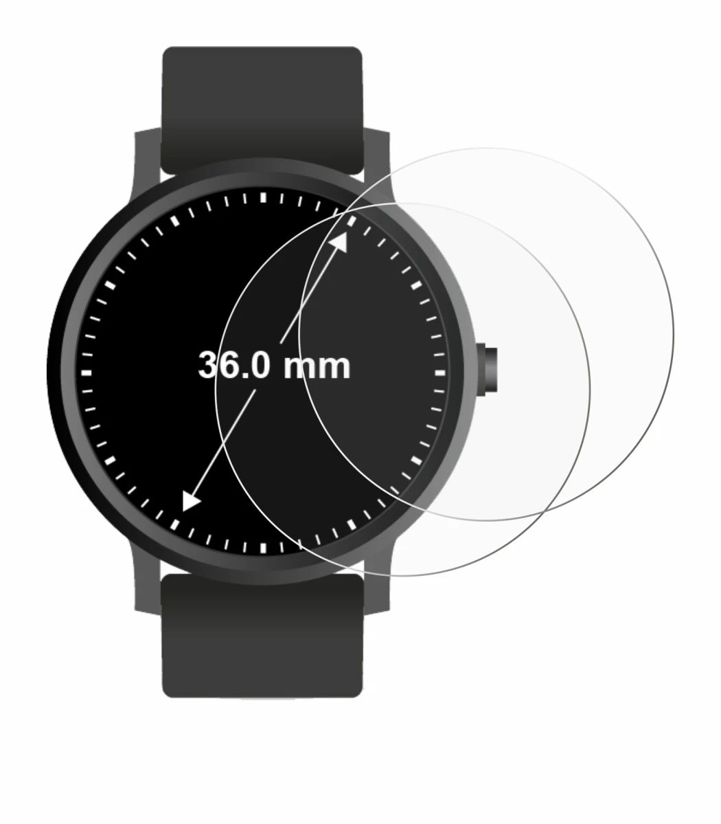 Abbildung des Geräts Armbanduhren (Kreisrund, ø: 36 mm) mit einer Vielzahl des Displayschutzes.