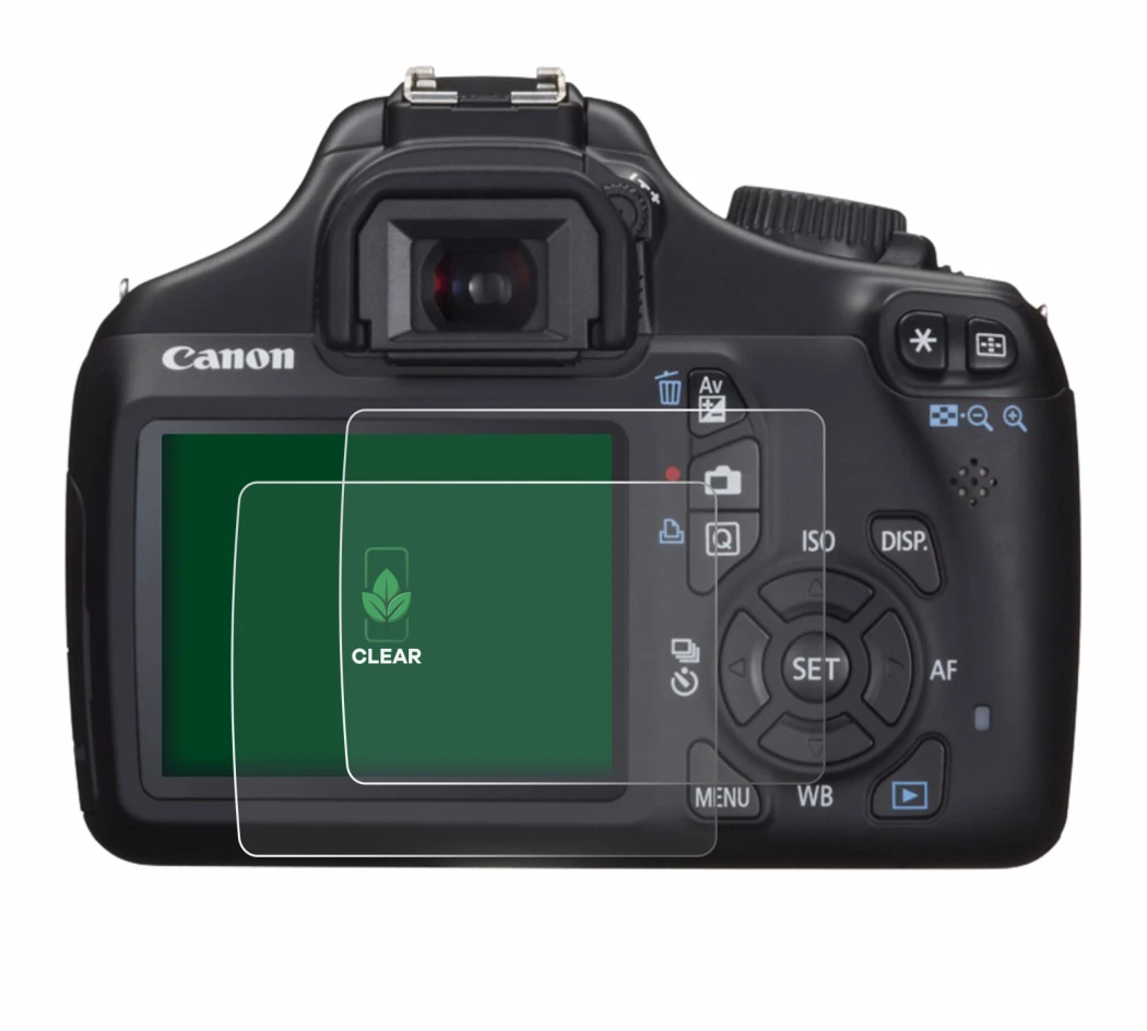 Abbildung des Geräts Canon EOS 1100D mit einer Vielzahl des Displayschutzes.
