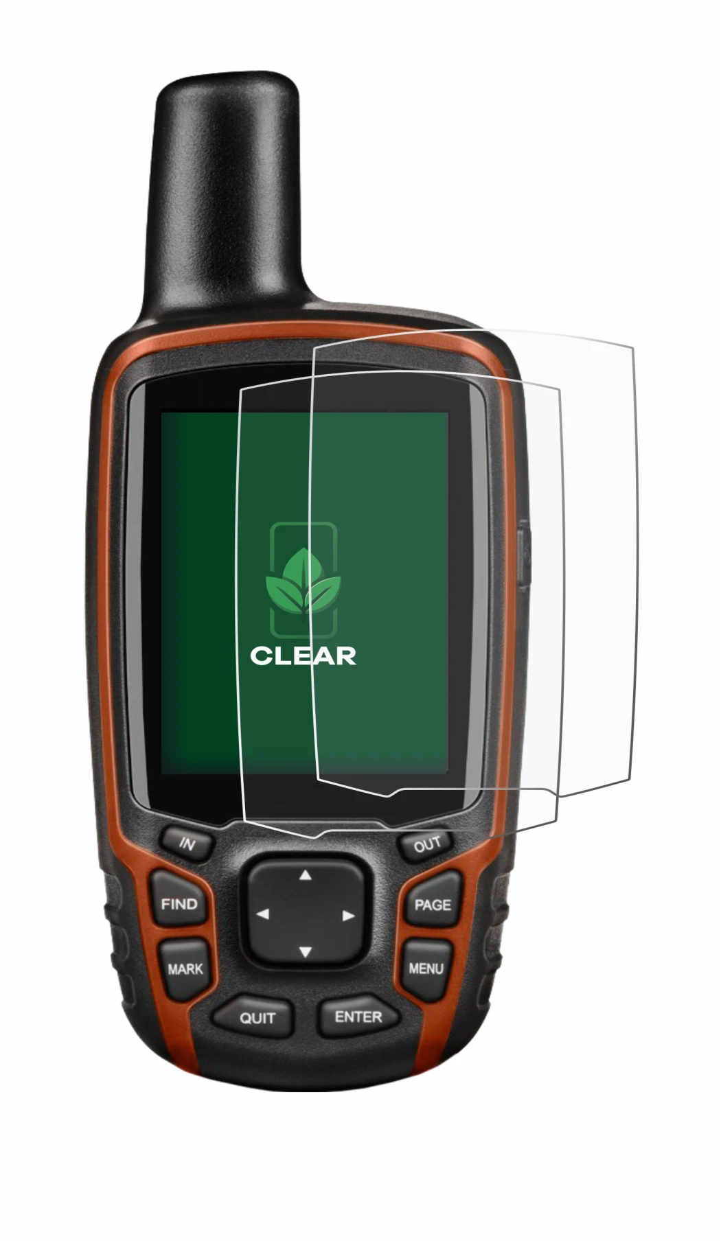 Abbildung des Geräts Garmin GPSMAP 64s mit einer Vielzahl des Displayschutzes.