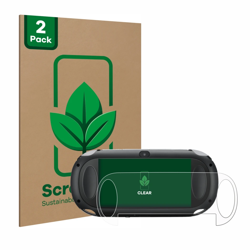 Vorderseite einer Produktverpackung mit dem Markenlogo ScreenLeaf. Daneben ist das Gerät Sony Playstation PCH-1000-Serie PS Vi