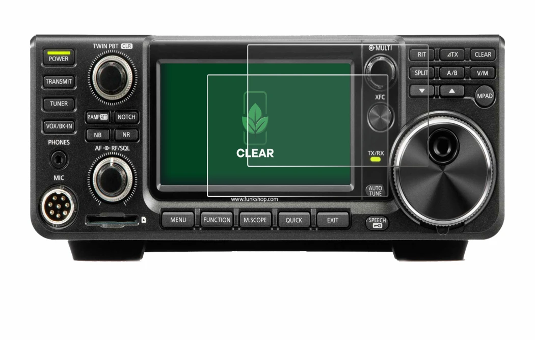 Abbildung des Geräts Icom IC-7300 mit einer Vielzahl des Displayschutzes.