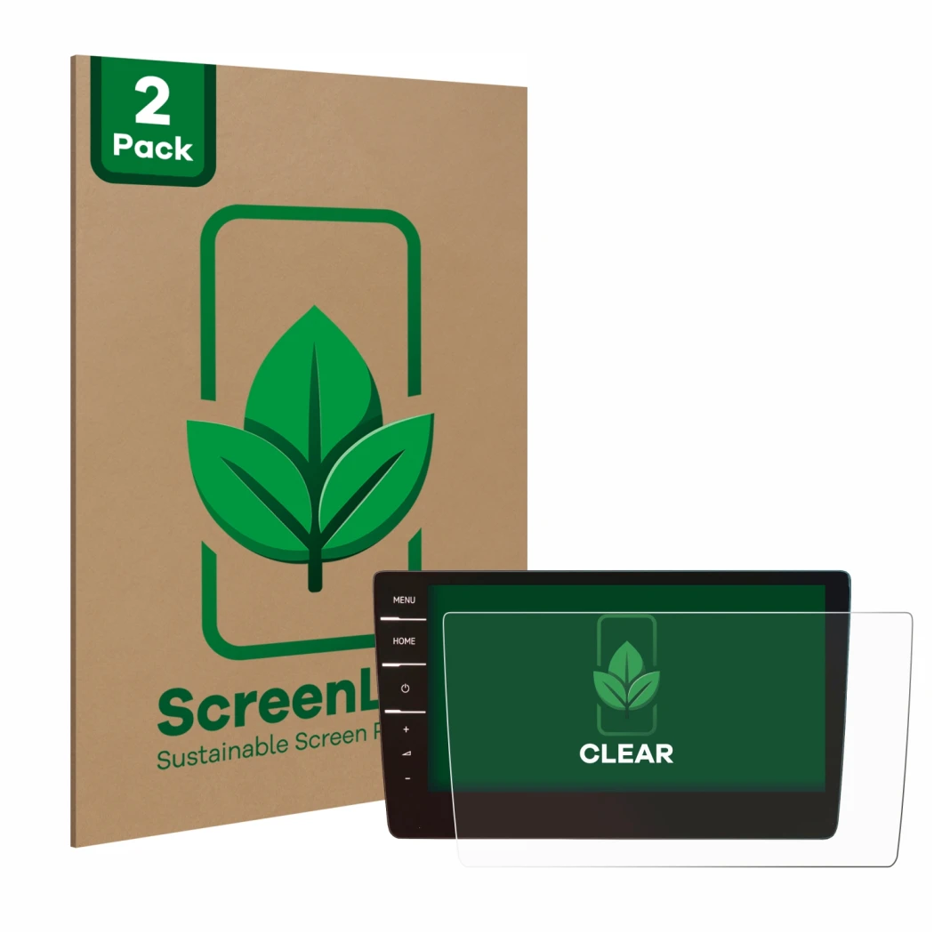 Vorderseite einer Produktverpackung mit dem Markenlogo ScreenLeaf. Daneben ist das Gerät Volkswagen Golf 7 Discover Pro 9.2