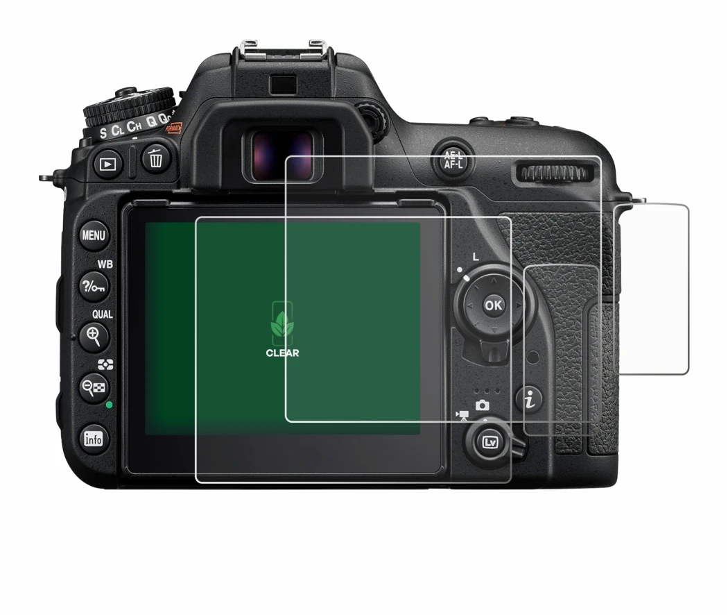 Abbildung des Geräts Nikon D7500 mit einer Vielzahl des Displayschutzes.