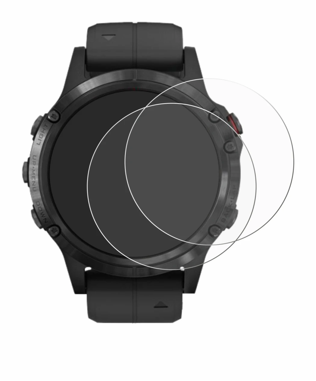 Abbildung des Geräts Garmin Fenix 5 Plus (47 mm) mit einer Vielzahl des Displayschutzes.