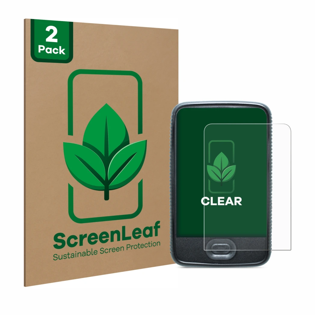 Vorderseite einer Produktverpackung mit dem Markenlogo ScreenLeaf. Daneben ist das Gerät Dexcom G6 Receiver CGM mit dem zugehö