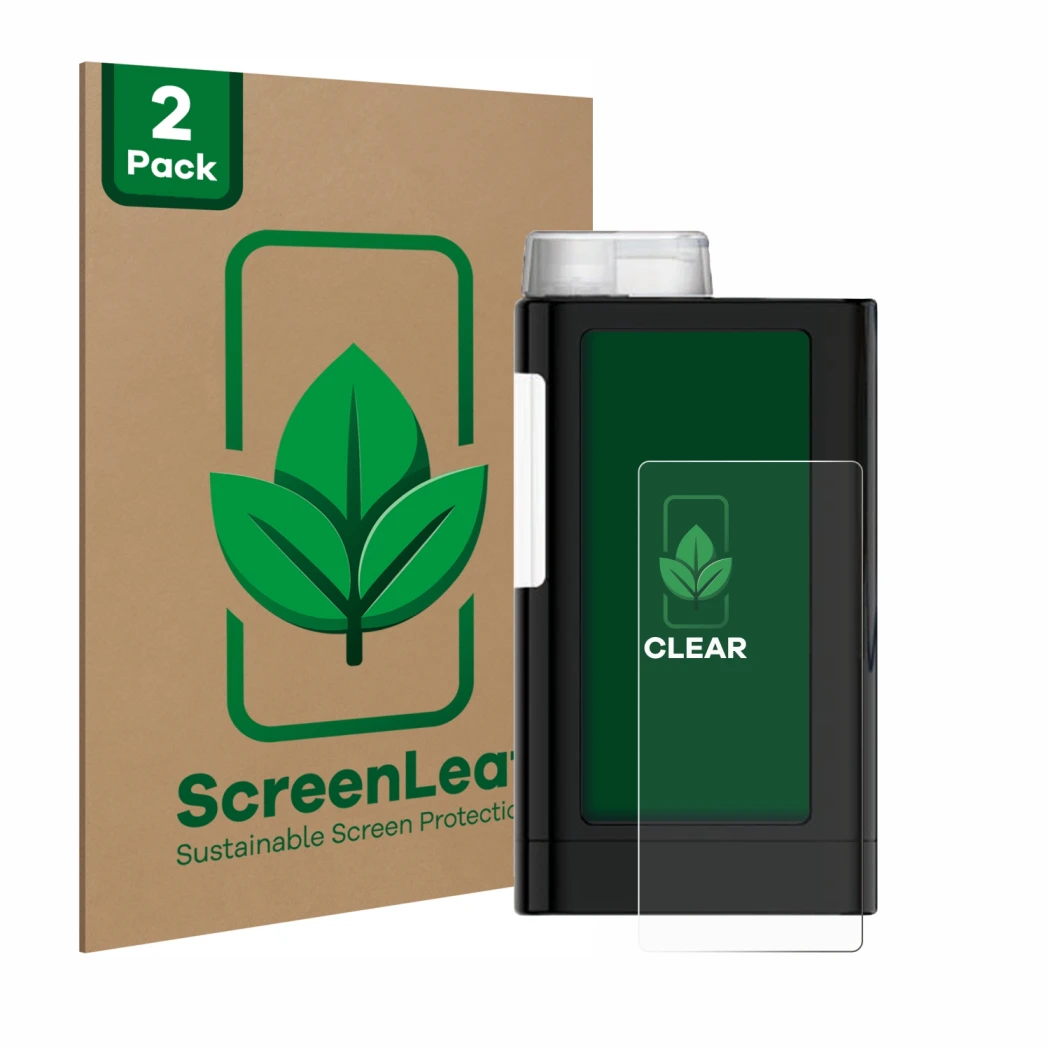 Vorderseite einer Produktverpackung mit dem Markenlogo ScreenLeaf. Daneben ist das Gerät Mylife YpsoPump mit dem zugehörigen D