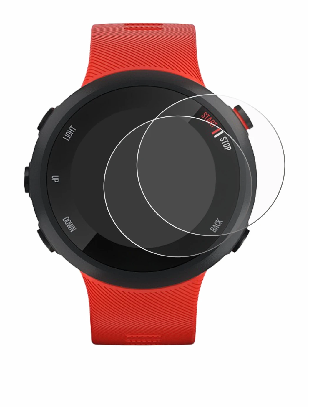 Abbildung des Geräts Garmin Forerunner 45 mit einer Vielzahl des Displayschutzes.