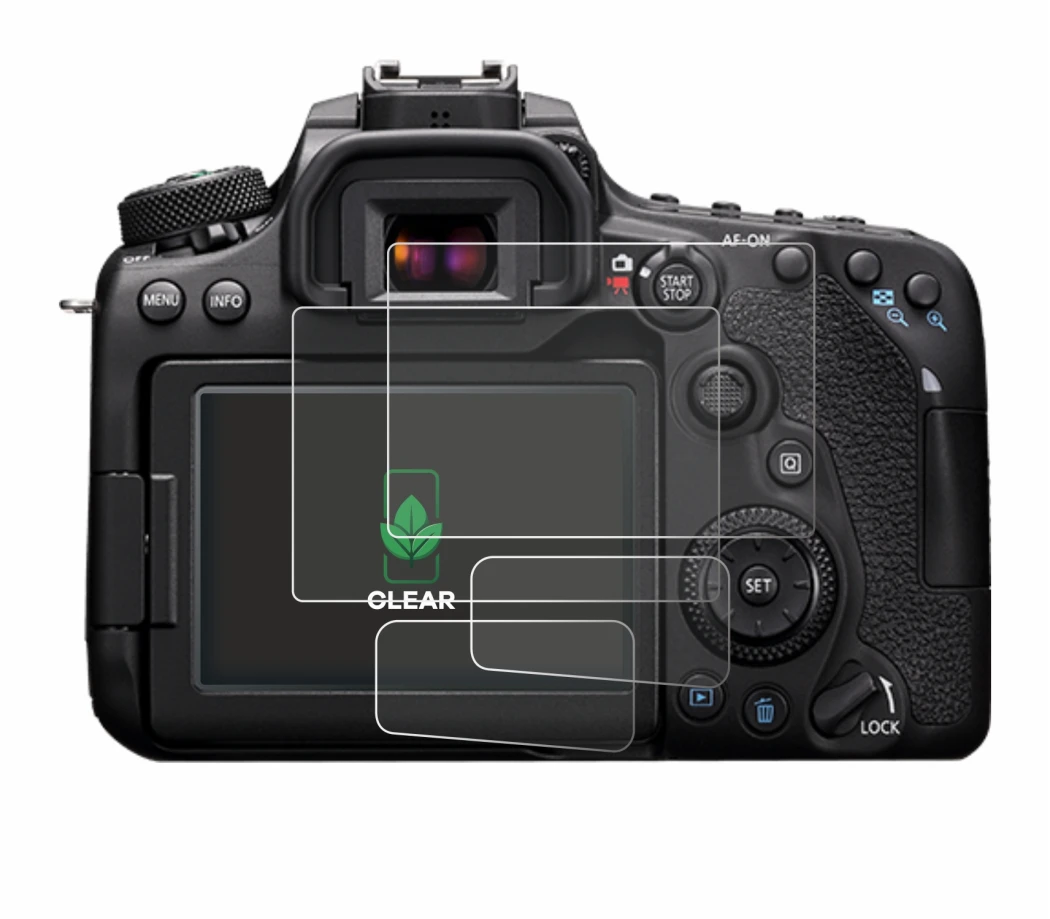 Abbildung des Geräts Canon EOS 90D mit einer Vielzahl des Displayschutzes.