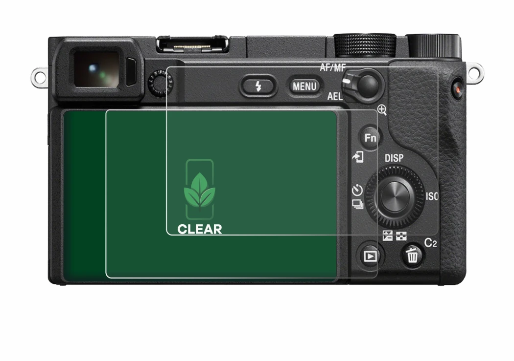 Abbildung des Geräts Sony Alpha 6100 mit einer Vielzahl des Displayschutzes.
