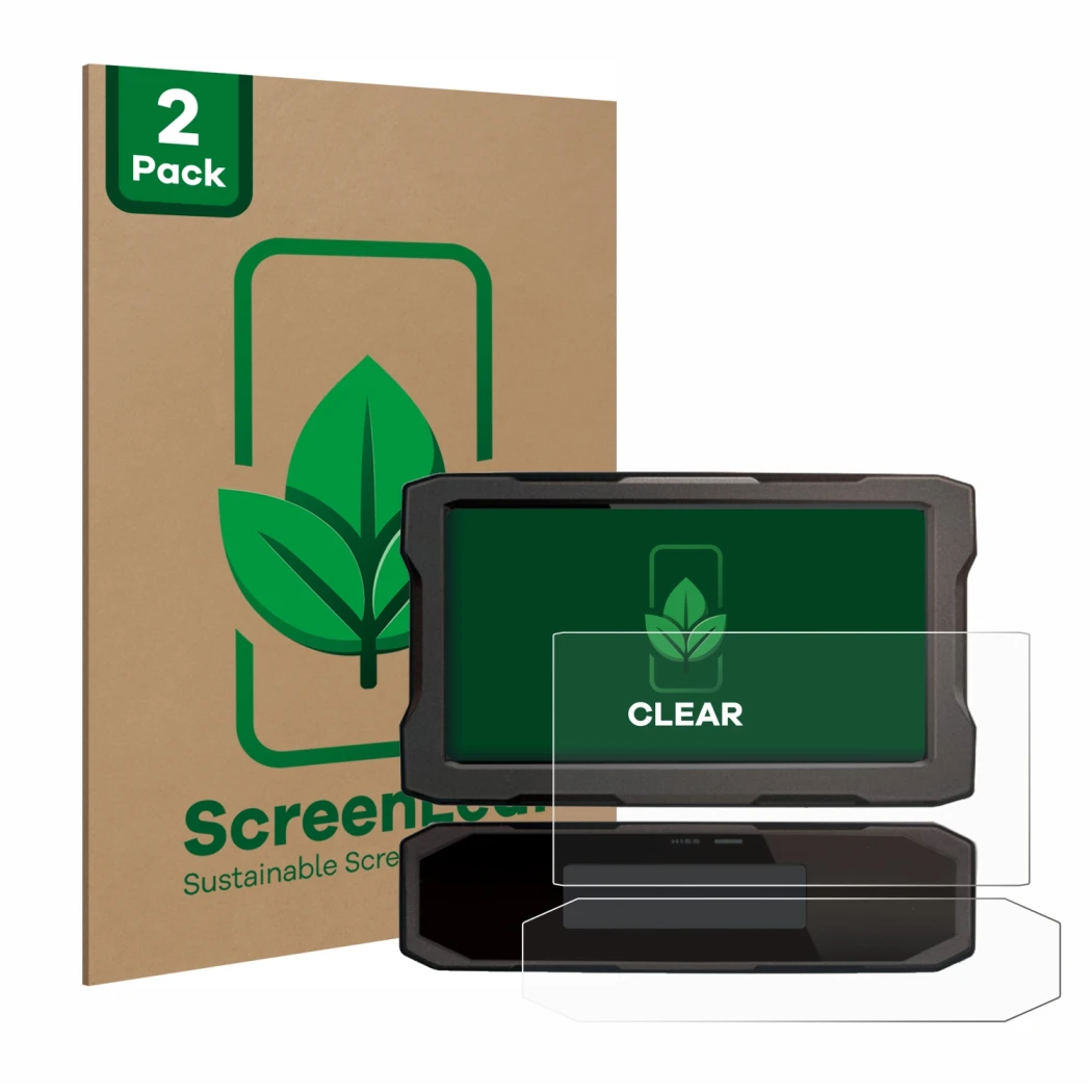 Vorderseite einer Produktverpackung mit dem Markenlogo ScreenLeaf. Daneben ist das Gerät Honda CRF1100L 2020 Tachoanzeige mit 