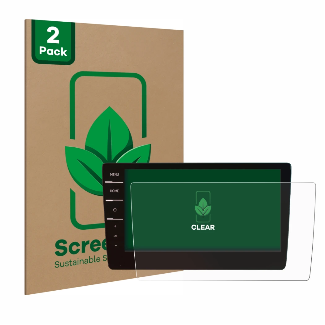 Vorderseite einer Produktverpackung mit dem Markenlogo ScreenLeaf. Daneben ist das Gerät Volkswagen Passat 2019 Discover Pro 9