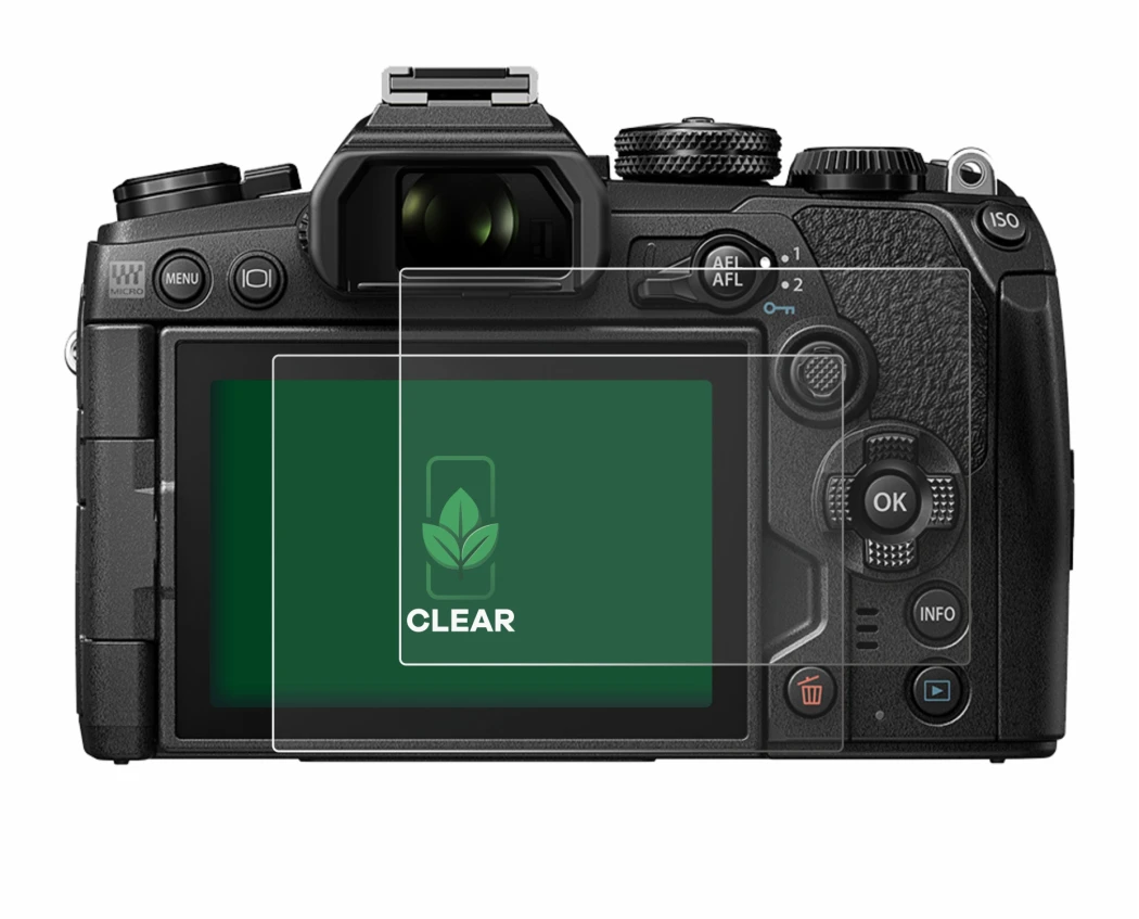 Abbildung des Geräts Olympus OM-D E-M1 Mark III mit einer Vielzahl des Displayschutzes.