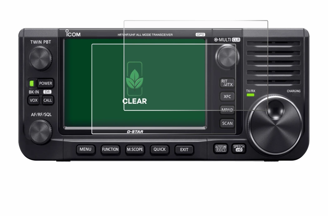 Abbildung des Geräts Icom IC-705 mit einer Vielzahl des Displayschutzes.