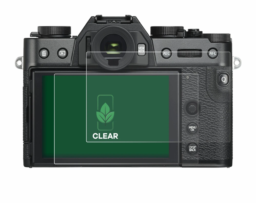 Abbildung des Geräts Fujifilm X-T30 ll mit einer Vielzahl des Displayschutzes.