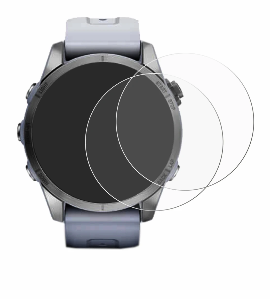 Abbildung des Geräts Garmin Fenix 7S (42 mm) mit einer Vielzahl des Displayschutzes.