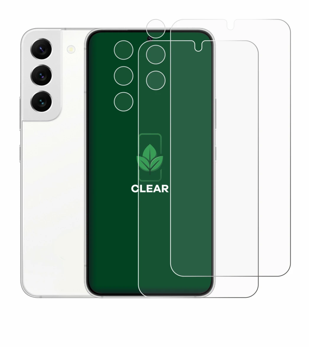 Abbildung des Geräts Samsung Galaxy S22 5G (Display+Kamera) mit einer Vielzahl des Displayschutzes.