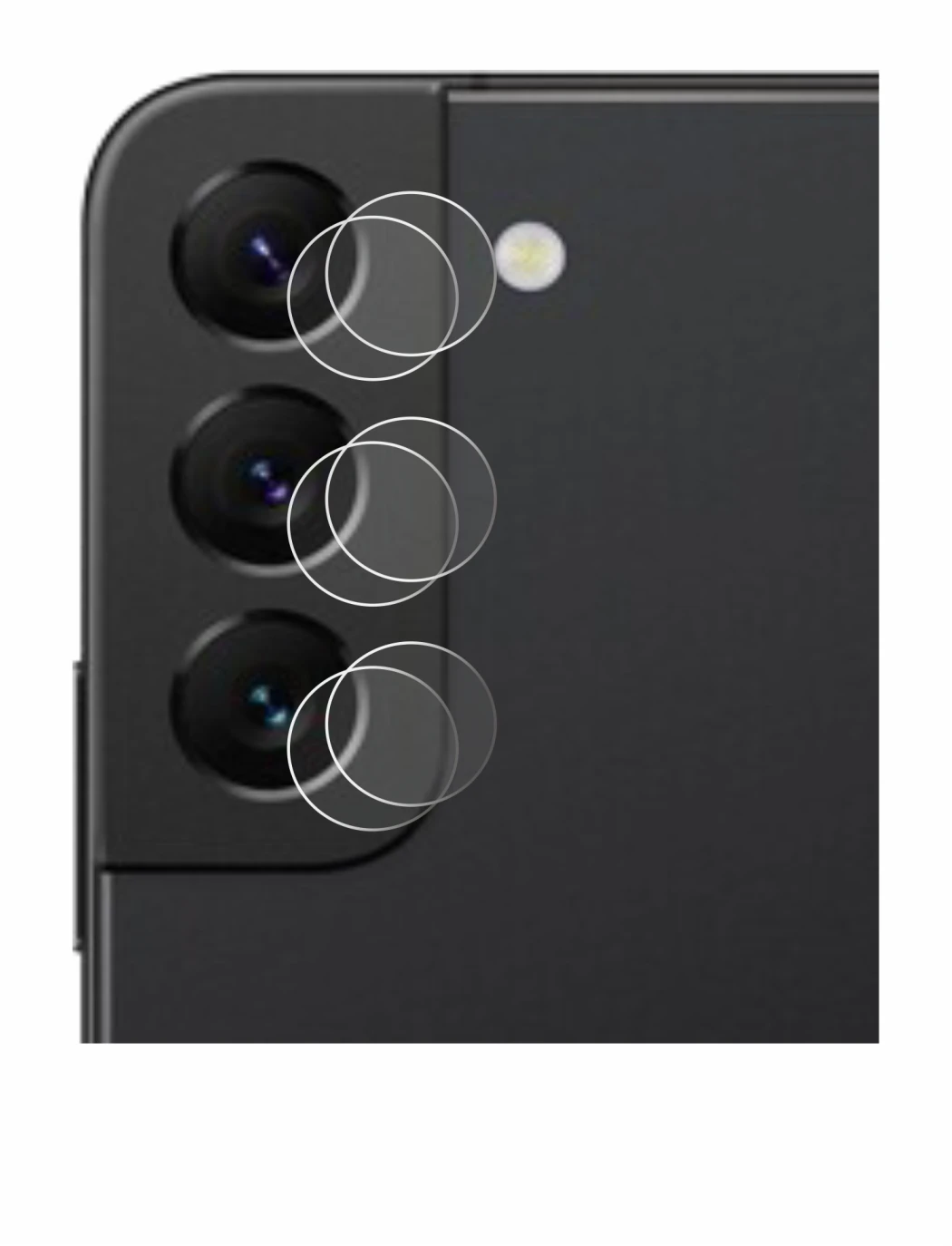 Abbildung des Geräts Samsung Galaxy S22 5G (NUR Kameraschutz) mit einer Vielzahl des Displayschutzes.