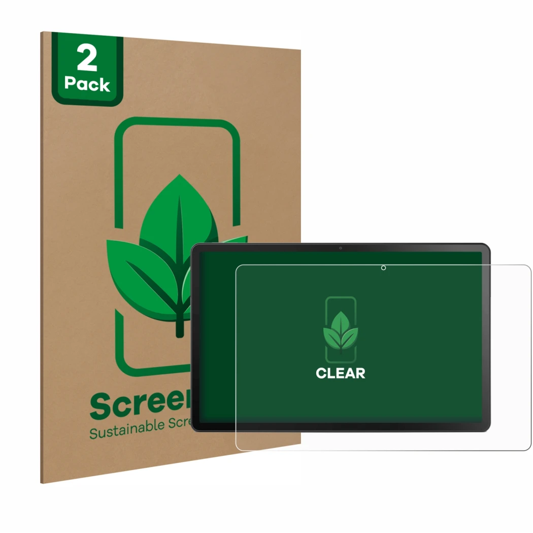 Vorderseite einer Produktverpackung mit dem Markenlogo ScreenLeaf. Daneben ist das Gerät Lenovo Tab M10 Plus (3. Gen.) mit dem