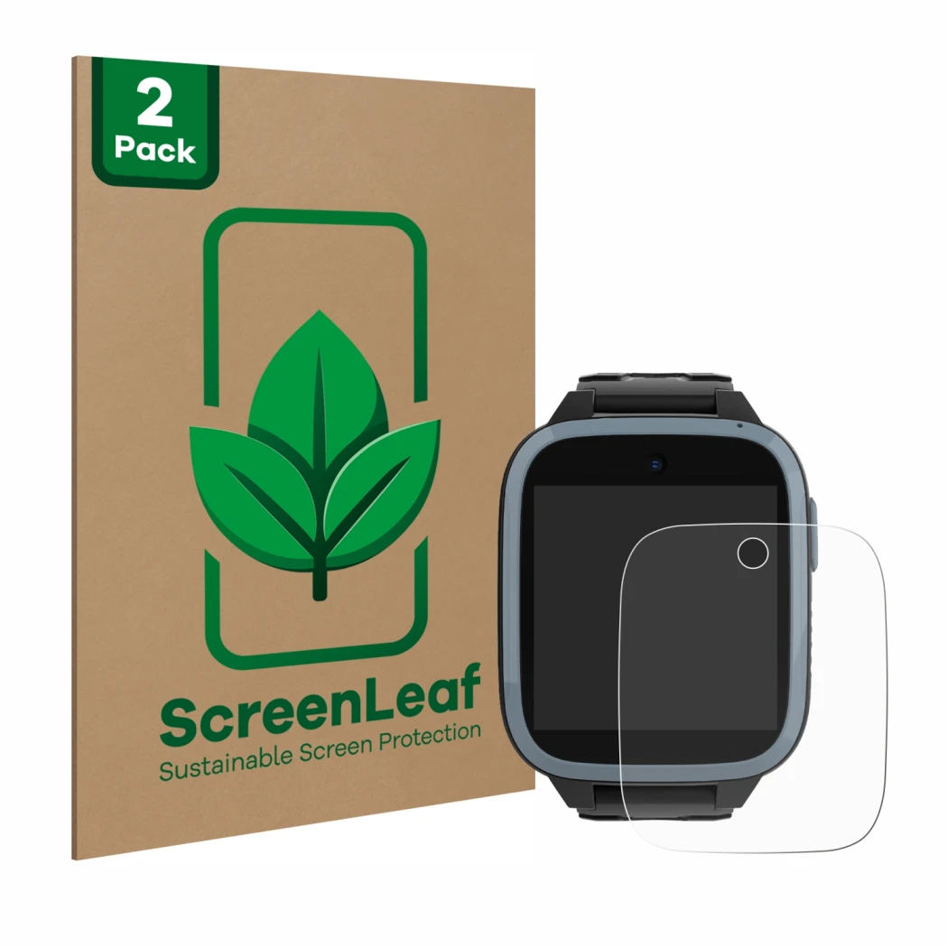 Vorderseite einer Produktverpackung mit dem Markenlogo ScreenLeaf. Daneben ist das Gerät Xplora XGO3 (1. Gen.) mit dem zugehör