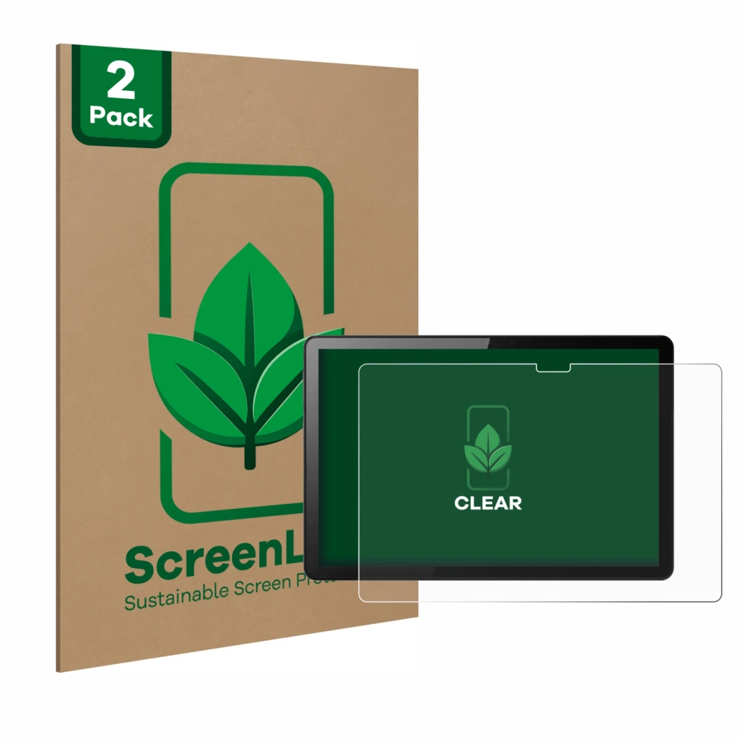 Vorderseite einer Produktverpackung mit dem Markenlogo ScreenLeaf. Daneben ist das Gerät Lenovo Tab M10 (3. Gen.) mit dem zuge