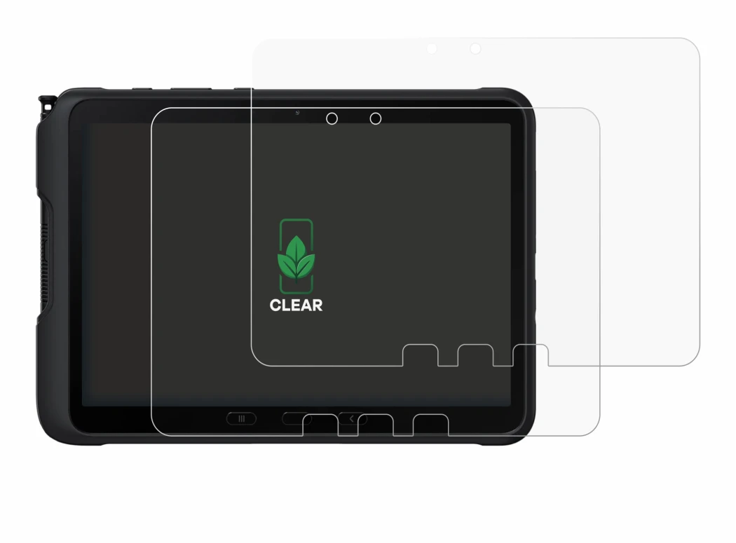 Abbildung des Geräts Samsung Galaxy Tab Active 4 Pro mit einer Vielzahl des Displayschutzes.