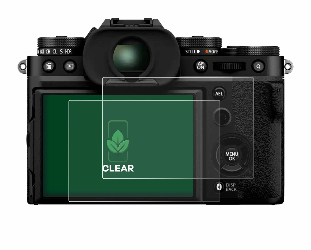 Abbildung des Geräts Fujifilm X-T5 mit einer Vielzahl des Displayschutzes.