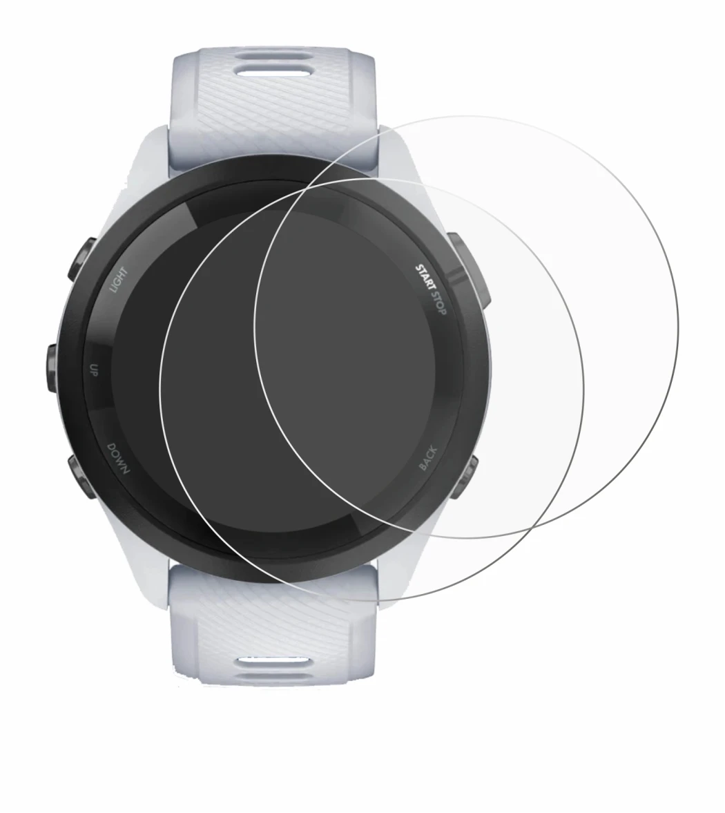 Abbildung des Geräts Garmin Forerunner 265 (46 mm) mit einer Vielzahl des Displayschutzes.