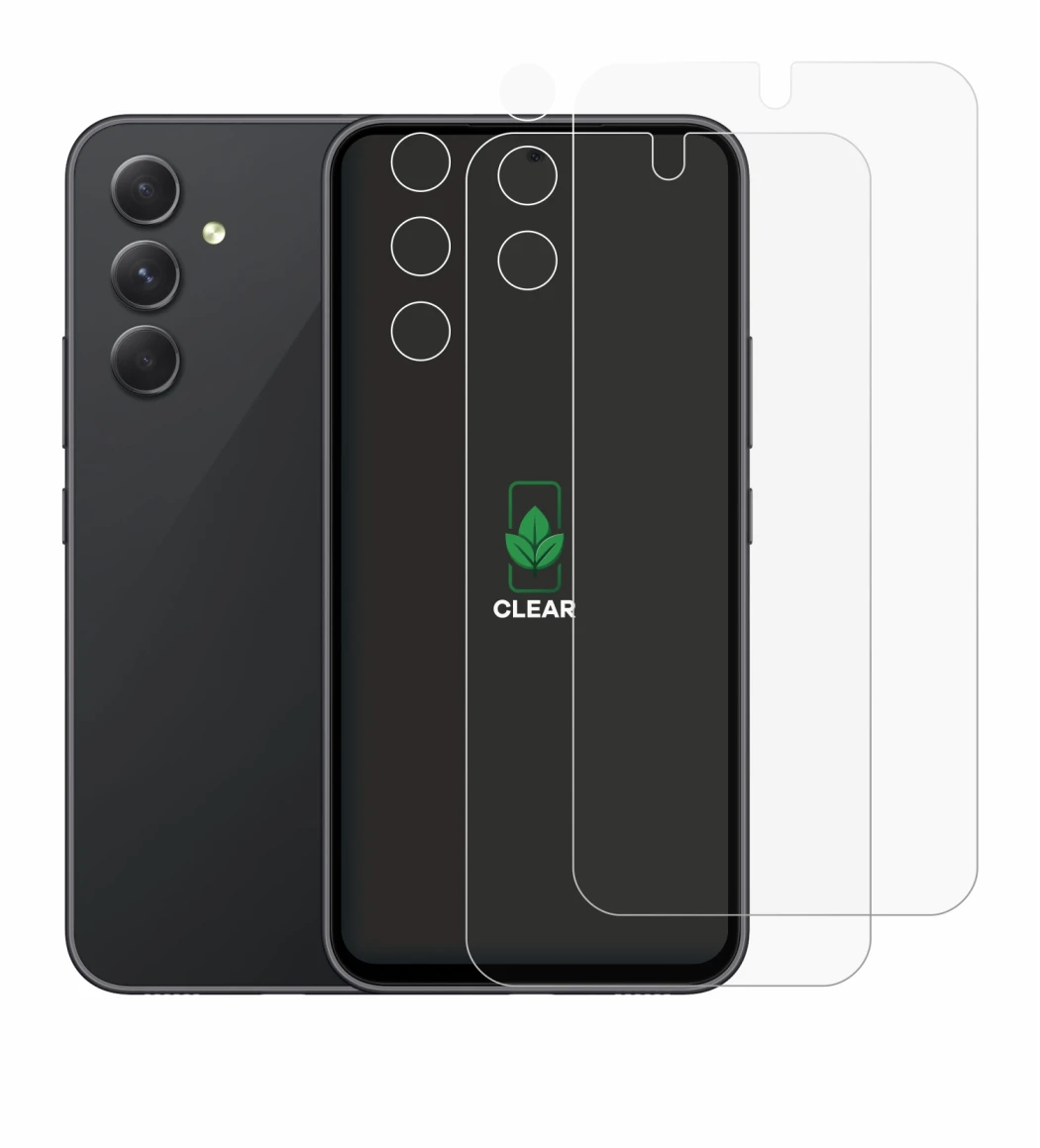 Abbildung des Geräts Samsung Galaxy A54 5G (Display+Kamera) mit einer Vielzahl des Displayschutzes.