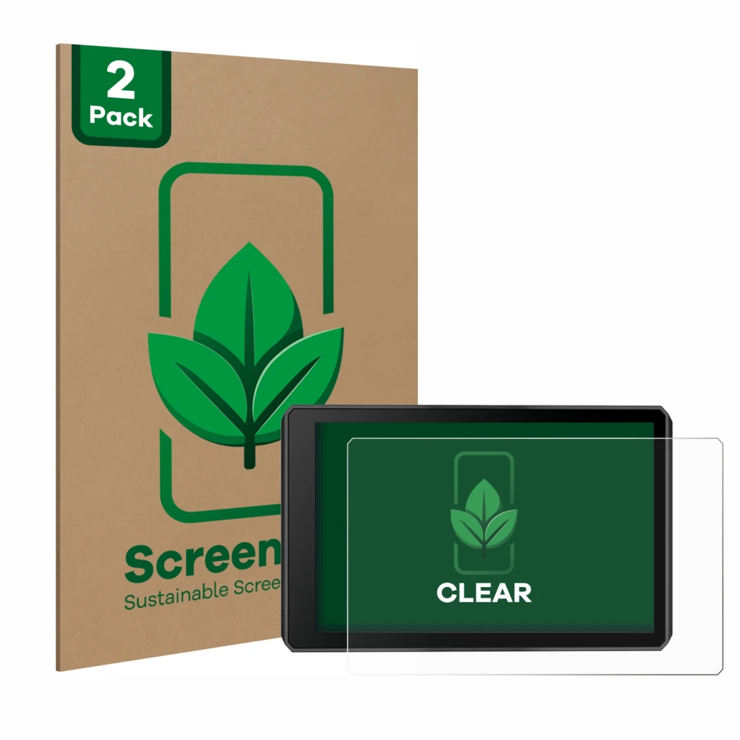 Vorderseite einer Produktverpackung mit dem Markenlogo ScreenLeaf. Daneben ist das Gerät Garmin zumo XT2 mit dem zugehörigen D