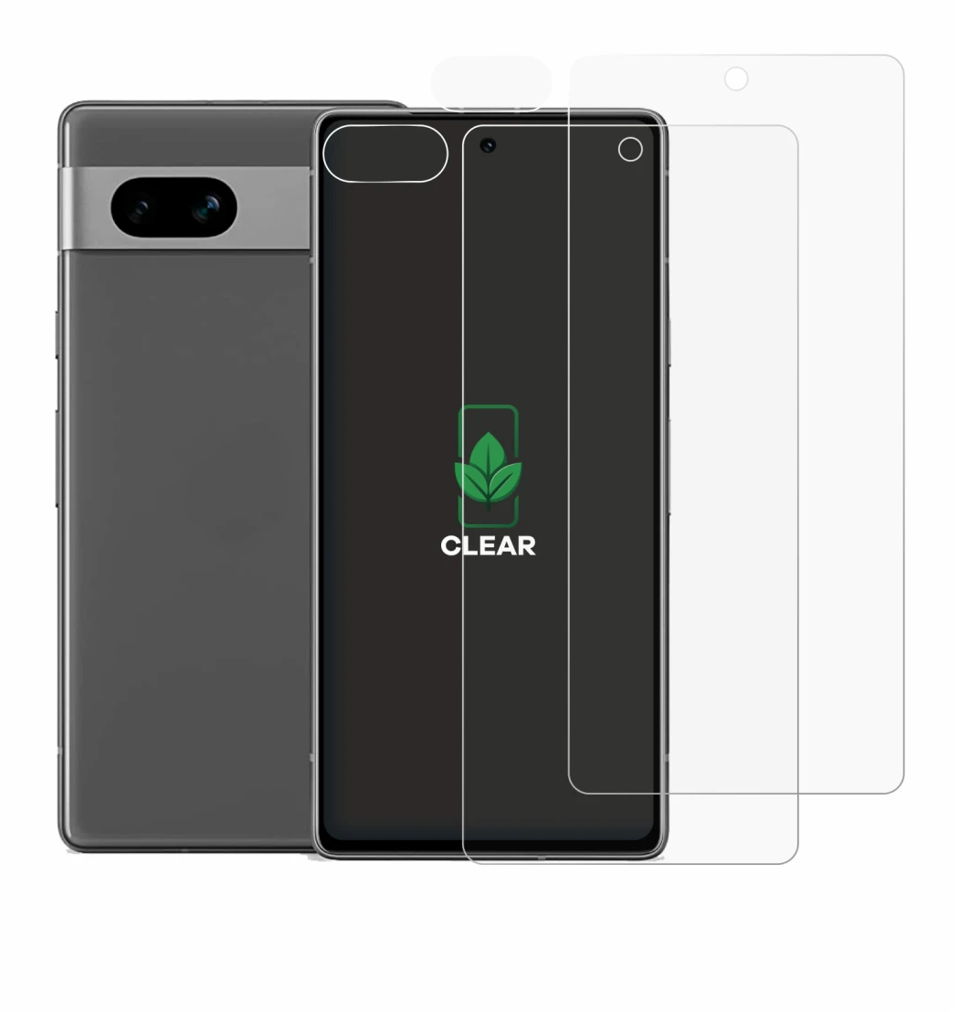 Abbildung des Geräts Google Pixel 7a (Display+Kamera) mit einer Vielzahl des Displayschutzes.