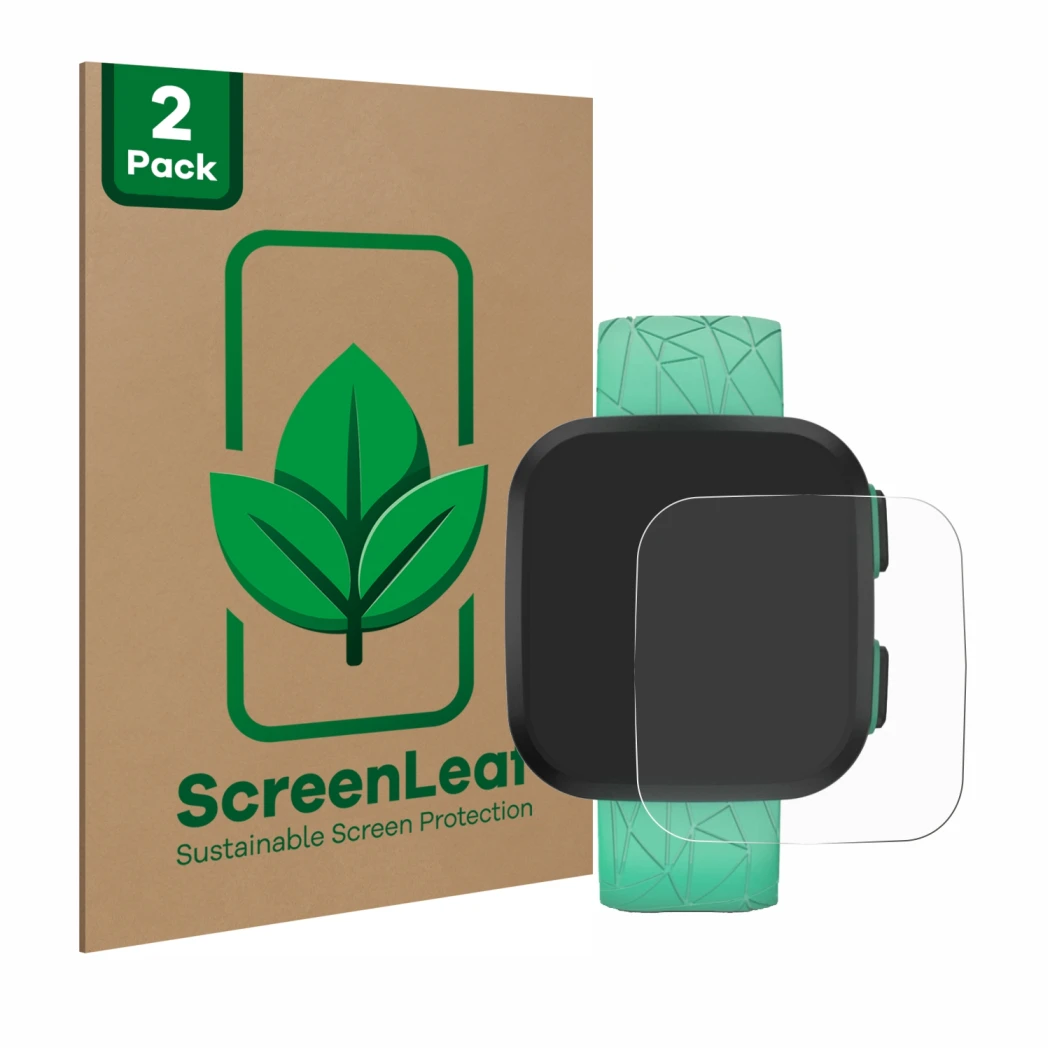 Vorderseite einer Produktverpackung mit dem Markenlogo ScreenLeaf. Daneben ist das Gerät Garmin Bounce mit dem zugehörigen Dis