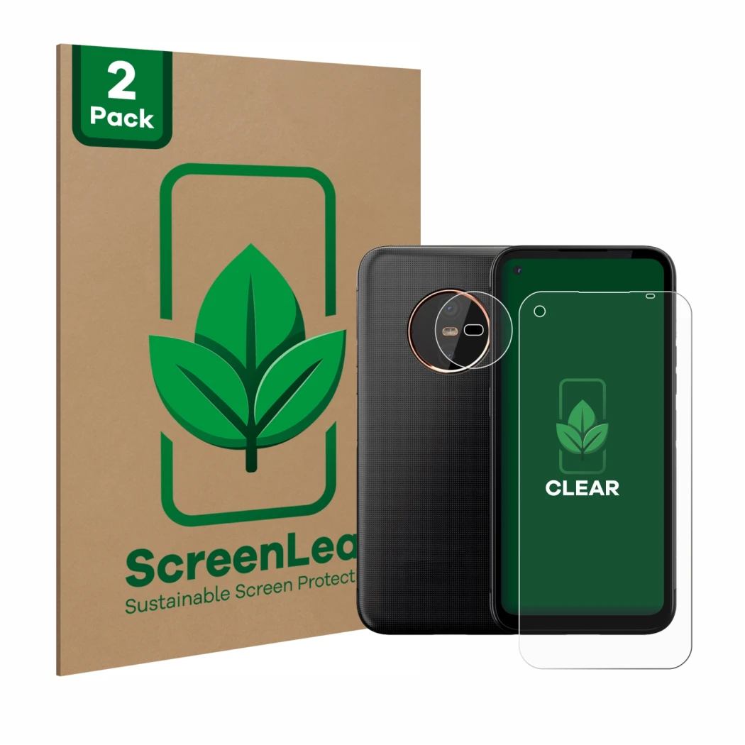 Vorderseite einer Produktverpackung mit dem Markenlogo ScreenLeaf. Daneben ist das Gerät Gigaset GX6 (Display+Kamera) mit dem 