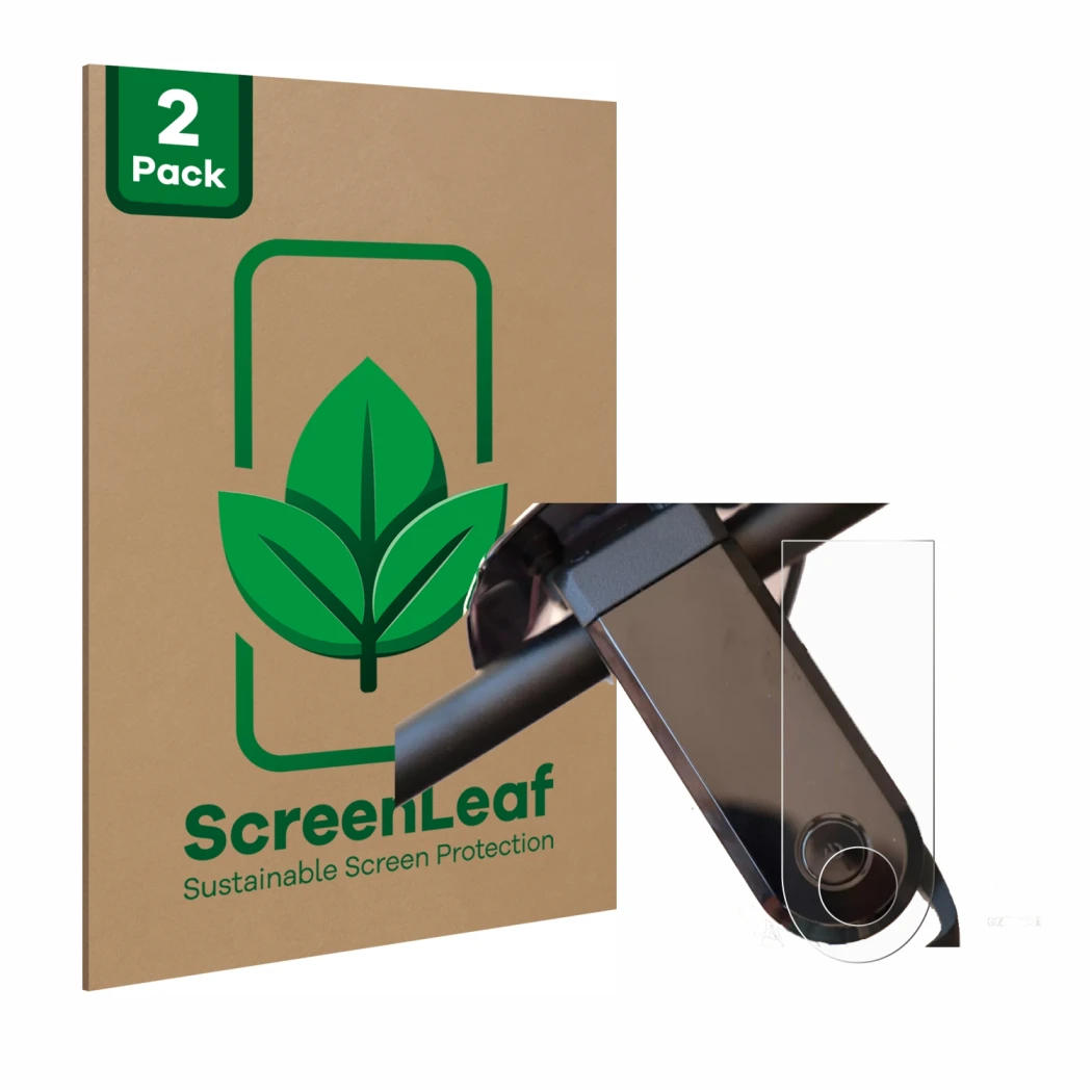 Vorderseite einer Produktverpackung mit dem Markenlogo ScreenLeaf. Daneben ist das Gerät NIU KQi3 Max mit dem zugehörigen Disp